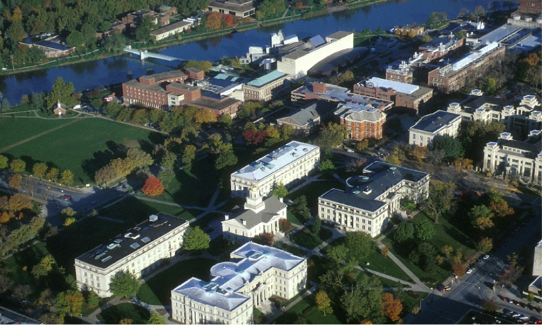 aerial view of the old capitol building and pentacrest 